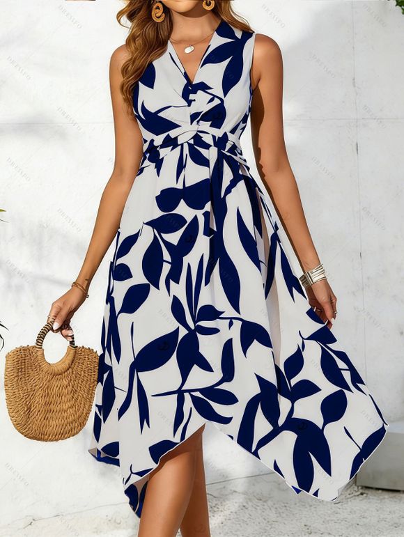 Vacation Couple Outfit Twisted V Neck Irregular Dress and Shirt Set - Bleu S | US 4