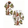 Vacation Couple Outfit for Beach Tropical Leaf Print Tied V Neck Dress and Shirt Set - Blanc S | US 4