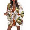 Vacation Couple Outfit for Beach Tropical Leaf Print Tied V Neck Dress and Shirt Set - Blanc S | US 4