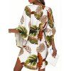 Vacation Couple Outfit for Beach Tropical Leaf Print Tied V Neck Dress and Shirt Set - Blanc S | US 4