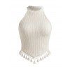 Vacation Tank Top Solid Color Tassel Slim Fit Textured Tank Top - Blanc S | US 4
