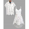 Vacation Couple Outfit Ditsy Floral Print Irregular Hem Dress and Shirt Set - Blanc S | US 4