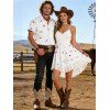Vacation Couple Outfit Ditsy Floral Print Irregular Hem Dress and Shirt Set - Blanc S | US 4