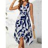 Vacation Couple Outfit Twisted V Neck Irregular Dress and Shirt Set - Bleu S | US 4