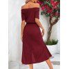 Solid Color Dress Off the Shoulder Slit Midi Belt Dress - Rouge Vineux L | US 8