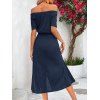 Solid Color Dress Off the Shoulder Slit Midi Belt Dress - Bleu de Minuit M | US 6