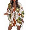 Vacation Dress for Beach Tropical Leaf Print Tied V Neck Mini Dress - Blanc XXL | US 12