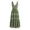 Vacation Dress Ethnic Floral Print Tied Plunge Neck Maxi Dress - PLANT GREEN L | US 8