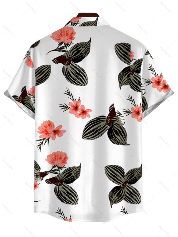 Men's Vacation Shirt Coral Floral Striped Leaf Print Button Up Shirt - Vert Armée 5XL