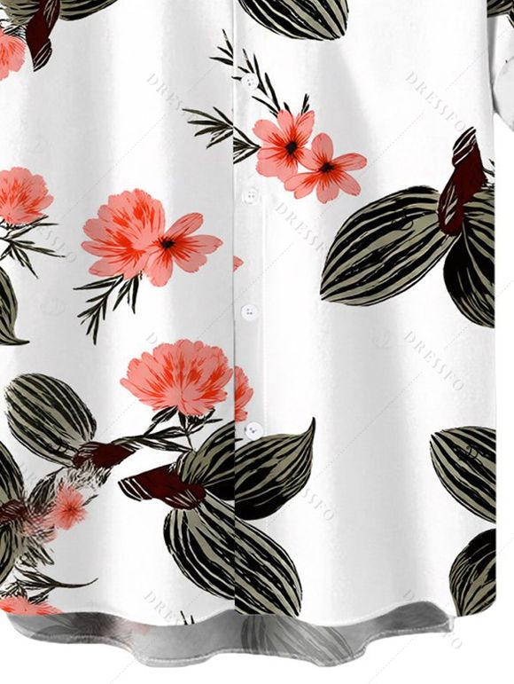 Men's Vacation Shirt Coral Floral Striped Leaf Print Button Up Shirt - Vert Armée 5XL