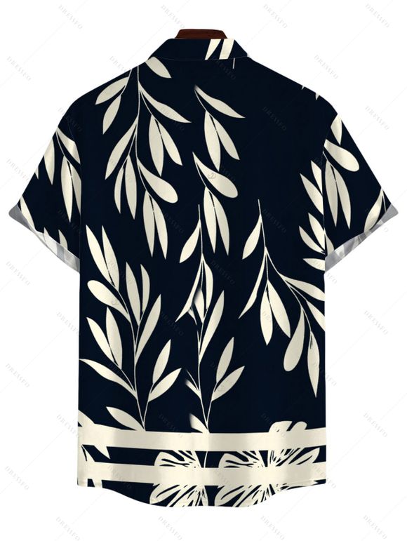 Men's Vacation Shirt Tropical Leaf Silhouette Print Button Up Shirt - Noir 5XL