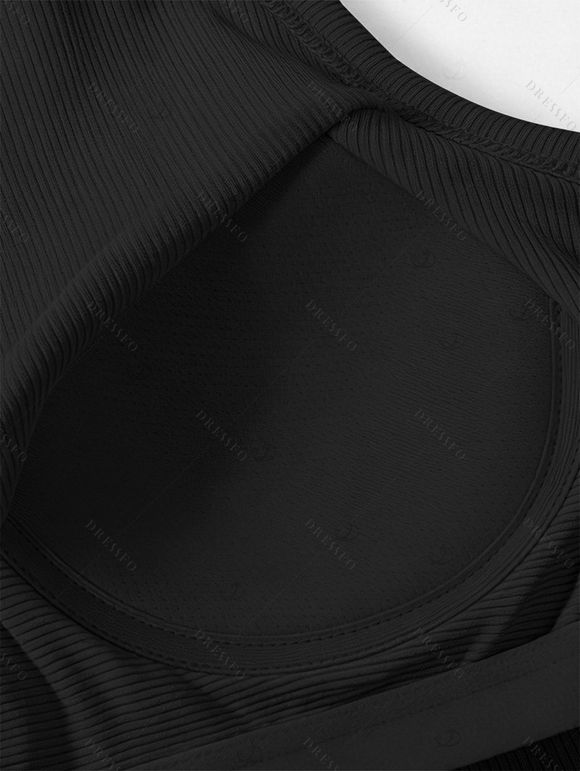 Textured Solid Color Tank Top Padded Sleeveless Cropped Top - Noir XL | US 12