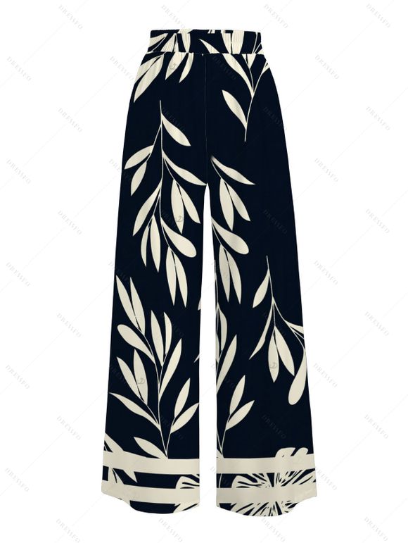 Vacation Couple Outfit Textured Cropped Top Leaf Silhouette Print Belt Pants and Shirt Shorts Set - Noir S | US 4