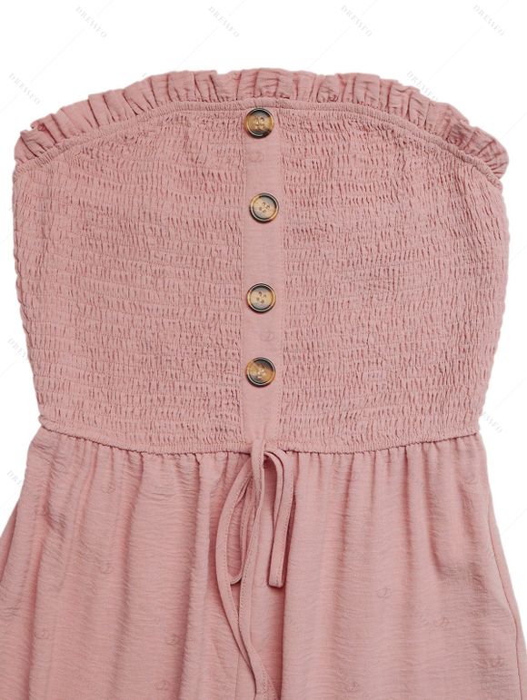 Casual Couple Outfit Solid Color Ruffle Off the Shoulder Wide Leg Jumpsuit and Leaf Print Shirt Set - Rose S | US 4