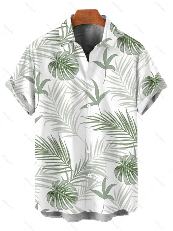 Casual Couple Outfit Solid Color Ruffle Off the Shoulder Wide Leg Jumpsuit and Leaf Print Shirt Set - Vert clair S | US 4