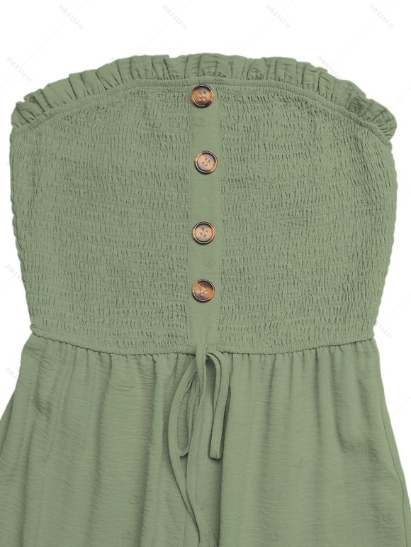 Casual Couple Outfit Solid Color Ruffle Off the Shoulder Wide Leg Jumpsuit and Leaf Print Shirt Set - Vert clair S | US 4