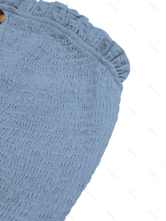 Casual Couple Outfit Solid Color Ruffle Off the Shoulder Wide Leg Jumpsuit and Leaf Print Shirt Set - Bleu gris S | US 4