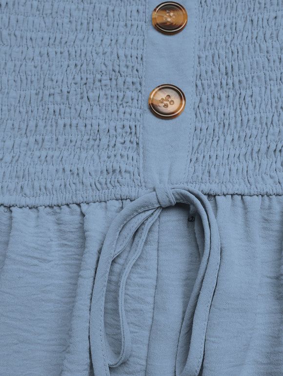 Casual Couple Outfit Solid Color Ruffle Off the Shoulder Wide Leg Jumpsuit and Leaf Print Shirt Set - Bleu gris S | US 4