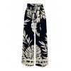 Vacation Outfit Textured Cropped Tank Top and Leaf Silhouette Print Belt Wide Leg Pants Set - Noir S | US 4