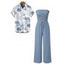 Casual Couple Outfit Solid Color Ruffle Off the Shoulder Wide Leg Jumpsuit and Leaf Print Shirt Set - Rose S | US 4