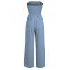 Casual Couple Outfit Solid Color Ruffle Off the Shoulder Wide Leg Jumpsuit and Leaf Print Shirt Set - Bleu gris S | US 4