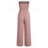 Casual Couple Outfit Solid Color Ruffle Off the Shoulder Wide Leg Jumpsuit and Leaf Print Shirt Set - Rose S | US 4