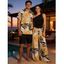 Vacation Couple Outfit Skew Neck Tank Top Striped Leaf Print Belt Pants and Shirt Shorts Set - FLAXSEED YELLOW S | US 4