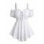 Solid Color Tank Top Geometric Hollow Out Ruffle Puff Sleeve Tied Cold Shoulder Tank Top - Blanc XXL | US 12