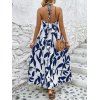 Vacation Couple Outfit Minimalist Leaf Pattern Twisted Cut Out Slit Halter Dress and Shirt Set - Bleu S | US 4