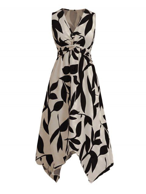 Robe de vacances élégante à col V asymétrique et coupe midi asymétrique