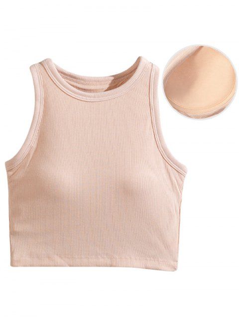 Textured Solid Color Tank Top Padded Sleeveless Cropped Top