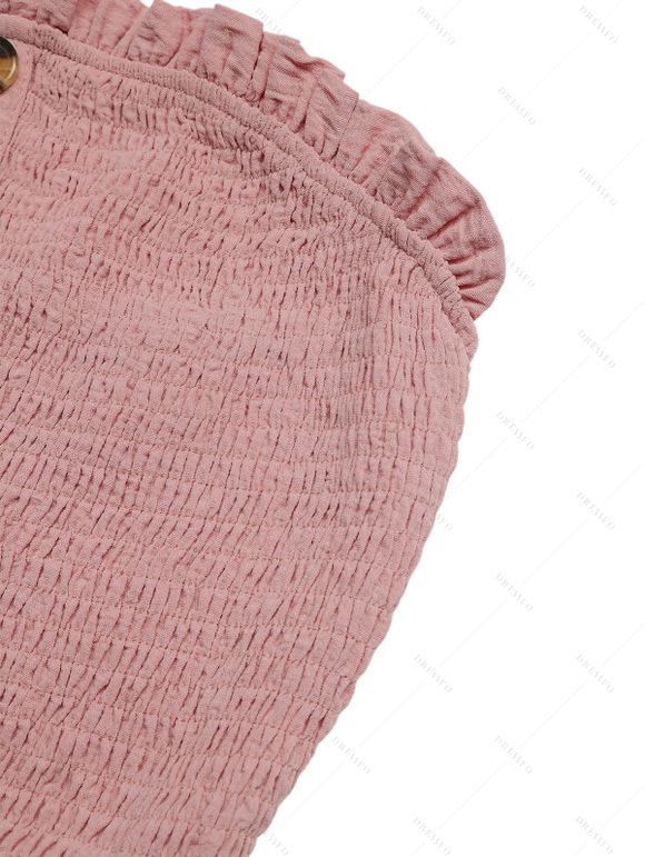 Solid Color Jumpsuit Ruffle Off the Shoulder Tied Mock Button Wide Leg Jumpsuit - Rose XXL | US 14