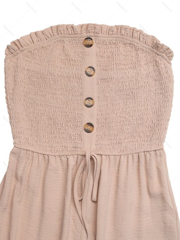 Solid Color Jumpsuit Ruffle Off the Shoulder Tied Mock Button Wide Leg Jumpsuit - café lumière XXL | US 14