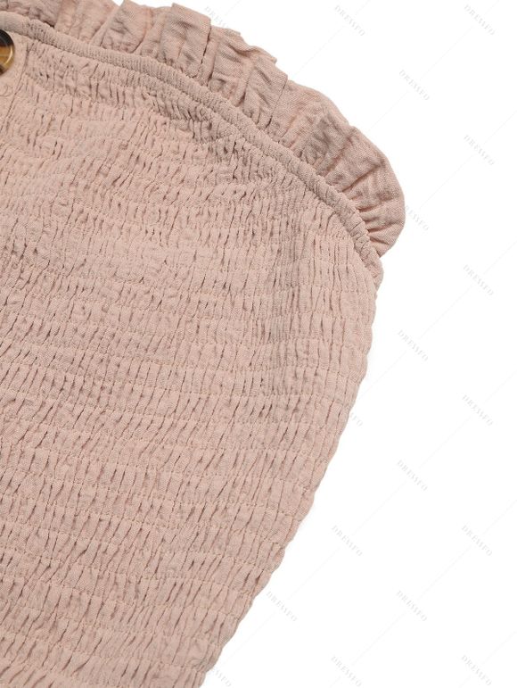 Solid Color Jumpsuit Ruffle Off the Shoulder Tied Mock Button Wide Leg Jumpsuit - café lumière XXL | US 14