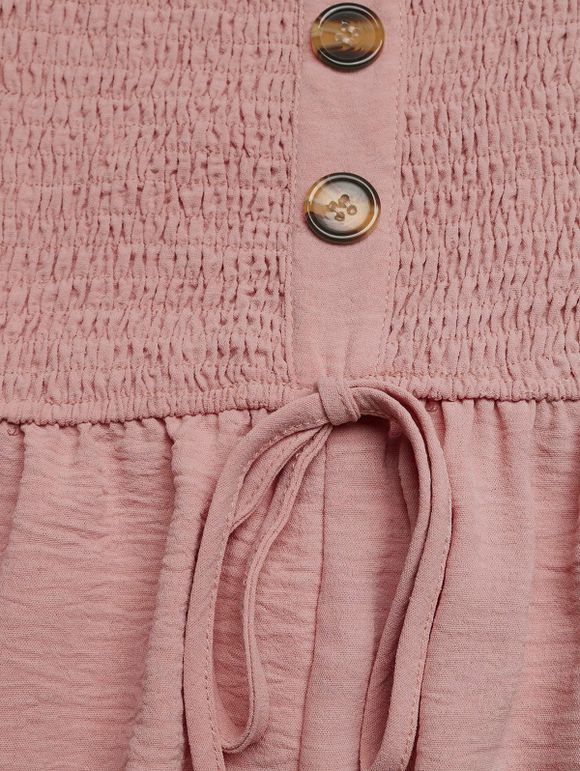 Solid Color Jumpsuit Ruffle Off the Shoulder Tied Mock Button Wide Leg Jumpsuit - Rose XXL | US 14