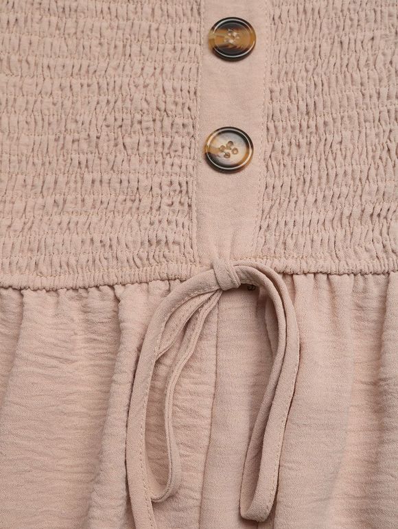 Solid Color Jumpsuit Ruffle Off the Shoulder Tied Mock Button Wide Leg Jumpsuit - café lumière XXL | US 14