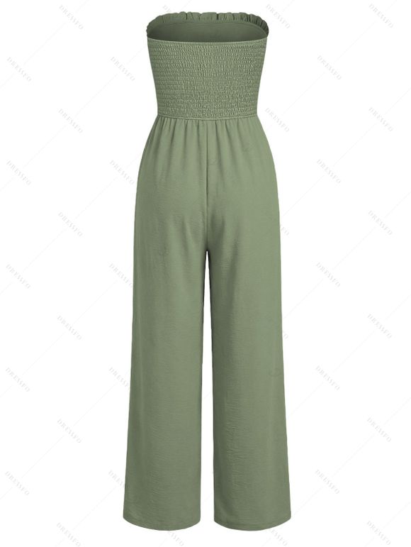 Solid Color Jumpsuit Ruffle Off the Shoulder Tied Mock Button Wide Leg Jumpsuit - Vert clair M | US 6