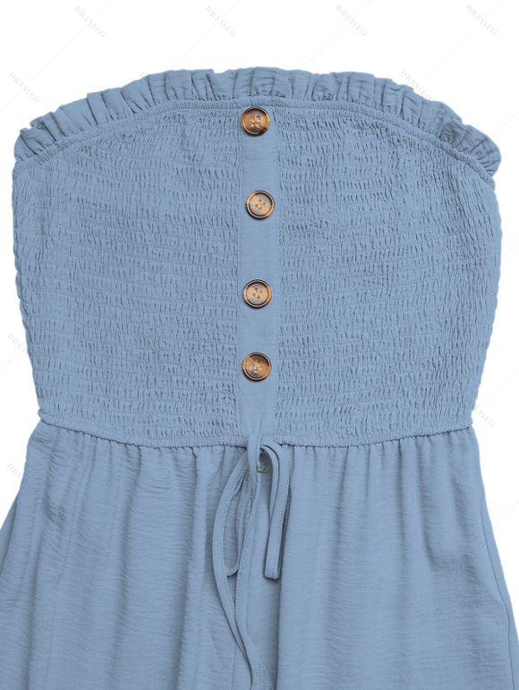 Solid Color Jumpsuit Ruffle Off the Shoulder Tied Mock Button Wide Leg Jumpsuit - Bleu gris XXL | US 14