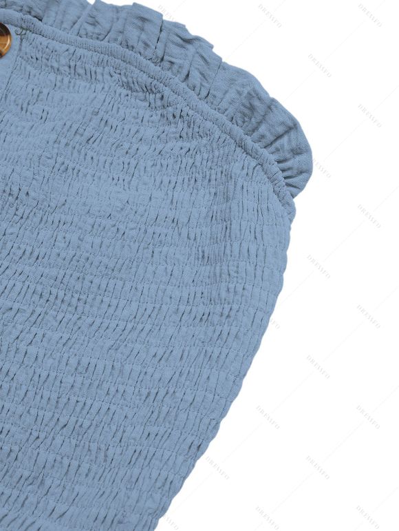 Solid Color Jumpsuit Ruffle Off the Shoulder Tied Mock Button Wide Leg Jumpsuit - Bleu gris XXL | US 14