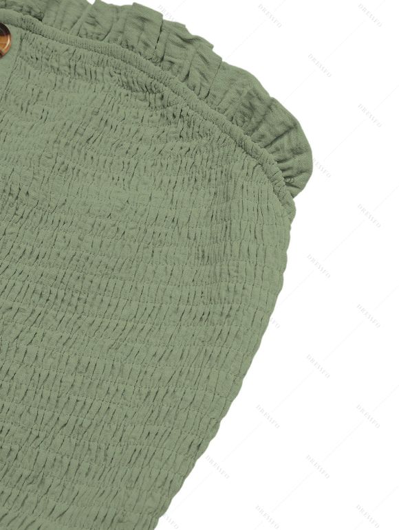 Solid Color Jumpsuit Ruffle Off the Shoulder Tied Mock Button Wide Leg Jumpsuit - Vert clair M | US 6