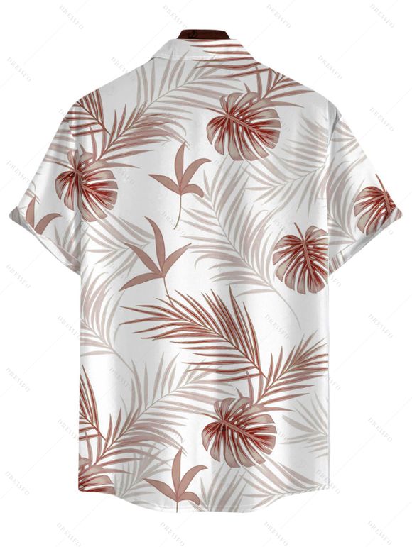Men's Vacation Shirt Tropical Botanical Leaf Print Button Up Shirt - Rose 5XL