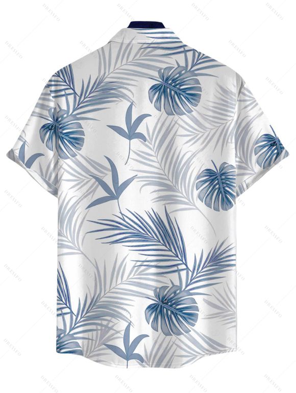 Men's Vacation Shirt Tropical Botanical Leaf Print Button Up Shirt - Bleu gris L