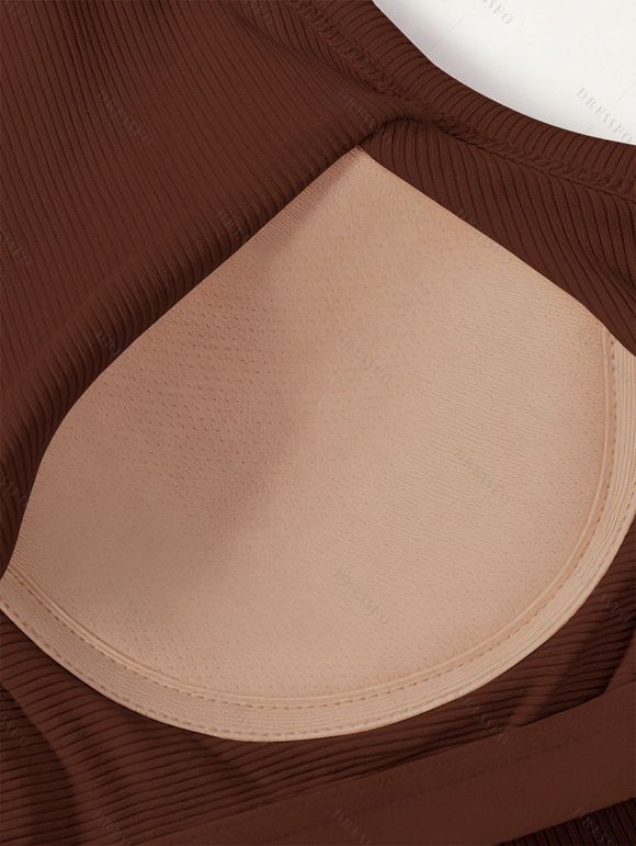 Textured Solid Color Tank Top Padded Sleeveless Cropped Top - DEEP COFFEE XL | US 12