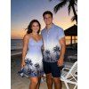 Vacation Couple Outfit Ombre Coconut Tree Pattern Spaghetti Strap V Neck A Line Mini Tank Dress and Button Up Shirt Beach Matching Outfit - Pourpre S | US 4