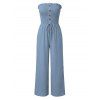 Solid Color Jumpsuit Ruffle Off the Shoulder Tied Mock Button Wide Leg Jumpsuit - Bleu gris M | US 6