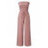 Solid Color Jumpsuit Ruffle Off the Shoulder Tied Mock Button Wide Leg Jumpsuit - Rose L | US 8-10