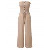 Solid Color Jumpsuit Ruffle Off the Shoulder Tied Mock Button Wide Leg Jumpsuit - café lumière S | US 4