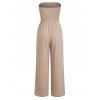 Solid Color Jumpsuit Ruffle Off the Shoulder Tied Mock Button Wide Leg Jumpsuit - café lumière M | US 6