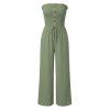 Solid Color Jumpsuit Ruffle Off the Shoulder Tied Mock Button Wide Leg Jumpsuit - Vert clair M | US 6