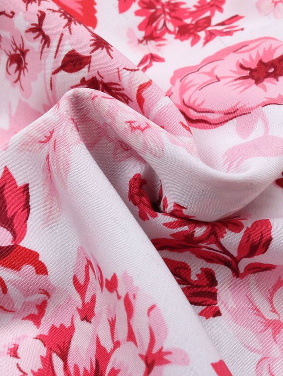 Hawaiian Couple Outfit Lace Hollow Out Rose Hibiscus Floral Print Cut Out Scalloped Dress and Shirt Set - Blanc S | US 4